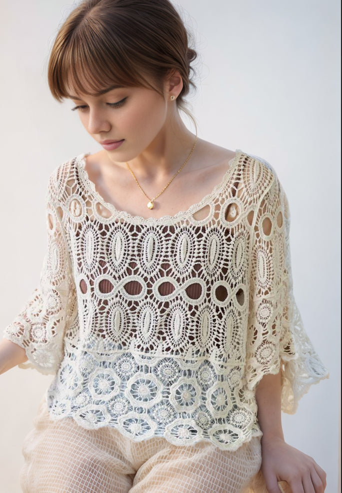 Knitted Hollow Top Wool Sweater Crochet hook Bella Mia